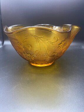 Tiara Amber Indiana glass Ruffle bowl